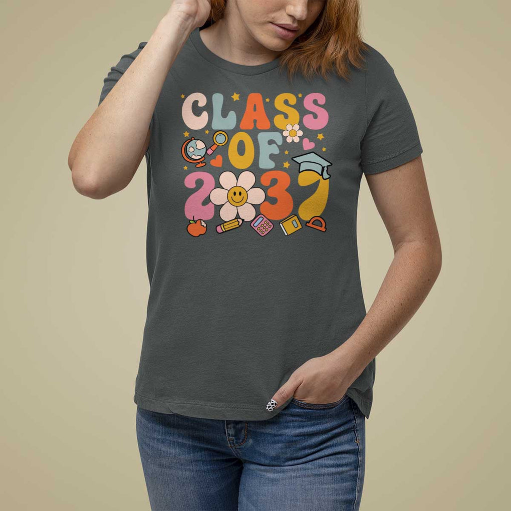 Class Of 2037 T Shirt For Women Back To School Retro Groove Flower Pencil Apple TS11 Dark Heather Print Your Wear