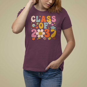 Class Of 2037 T Shirt For Women Back To School Retro Groove Flower Pencil Apple TS11 Maroon Print Your Wear