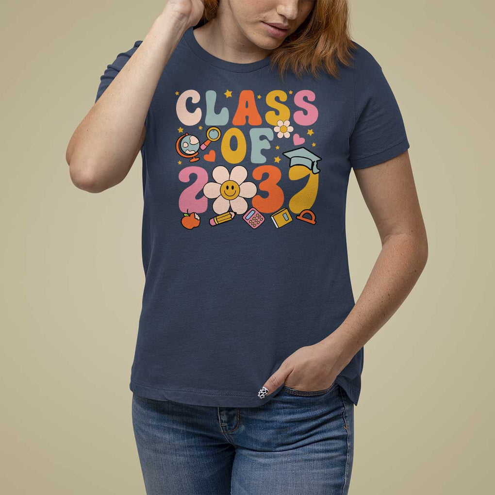 Class Of 2037 T Shirt For Women Back To School Retro Groove Flower Pencil Apple TS11 Navy Print Your Wear