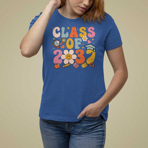 Class Of 2037 T Shirt For Women Back To School Retro Groove Flower Pencil Apple TS11 Royal Blue Print Your Wear