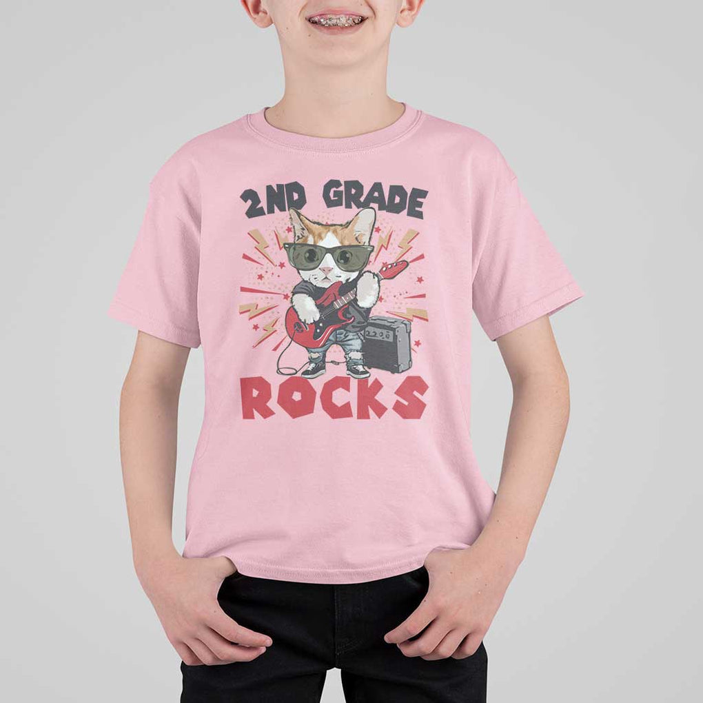 Funny 2nd Grade Rocks T Shirt For Kid Cat Heavy Metal Guitarist Thunder Star TS11 Light Pink Print Your Wear