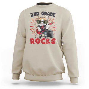 Funny 2nd Grade Rocks Sweatshirt Cat Heavy Metal Guitarist Thunder Star TS11 Sand Print Your Wear