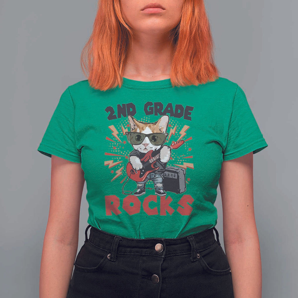 Funny 2nd Grade Rocks T Shirt For Women Cat Heavy Metal Guitarist Thunder Star TS11 Irish Green Print Your Wear