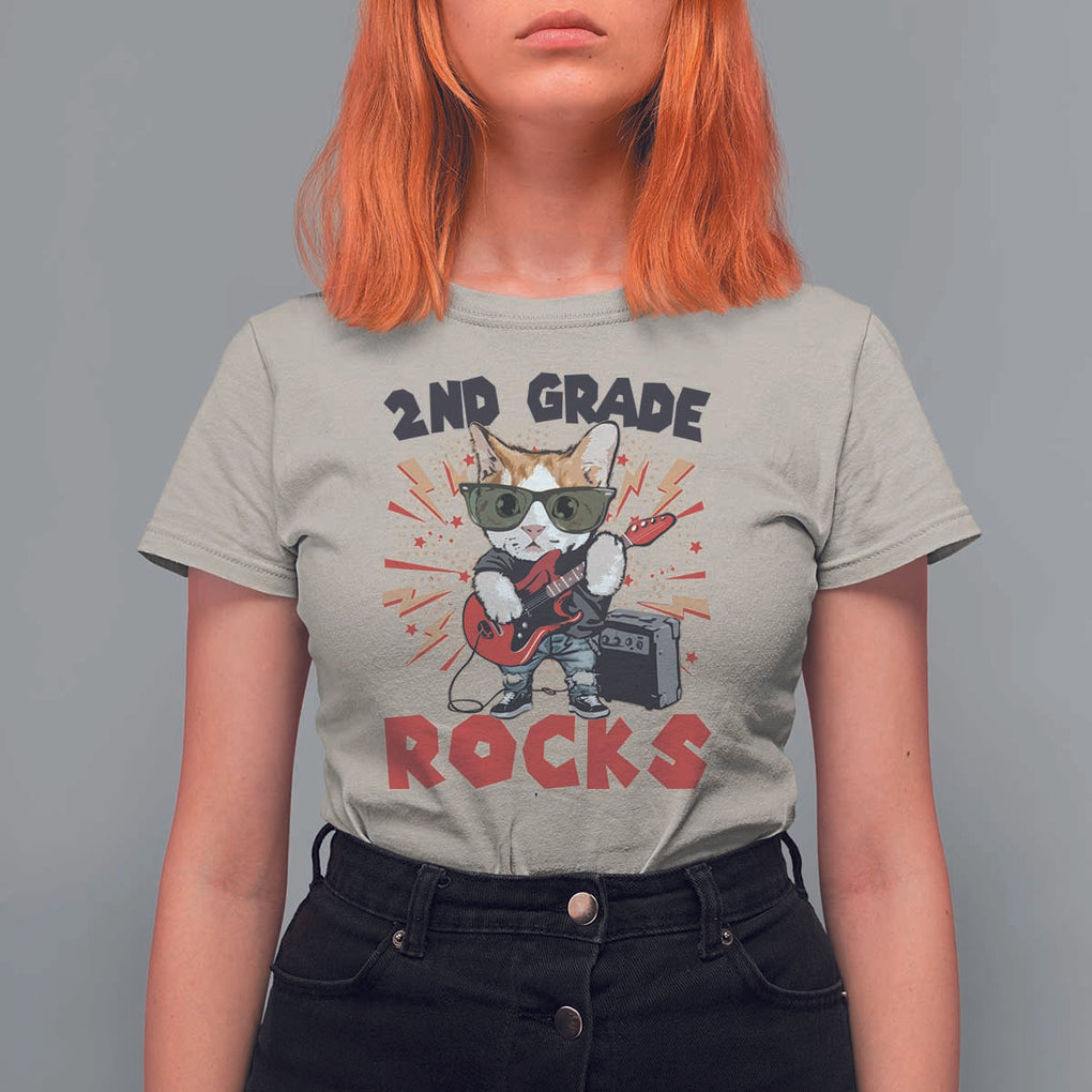 Funny 2nd Grade Rocks T Shirt For Women Cat Heavy Metal Guitarist Thunder Star TS11 Sand Print Your Wear