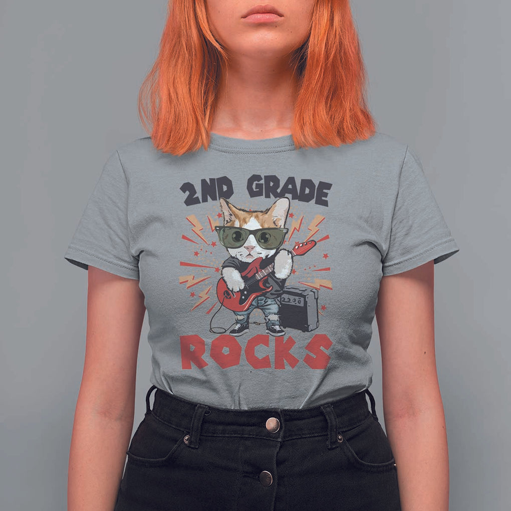 Funny 2nd Grade Rocks T Shirt For Women Cat Heavy Metal Guitarist Thunder Star TS11 Sport Gray Print Your Wear