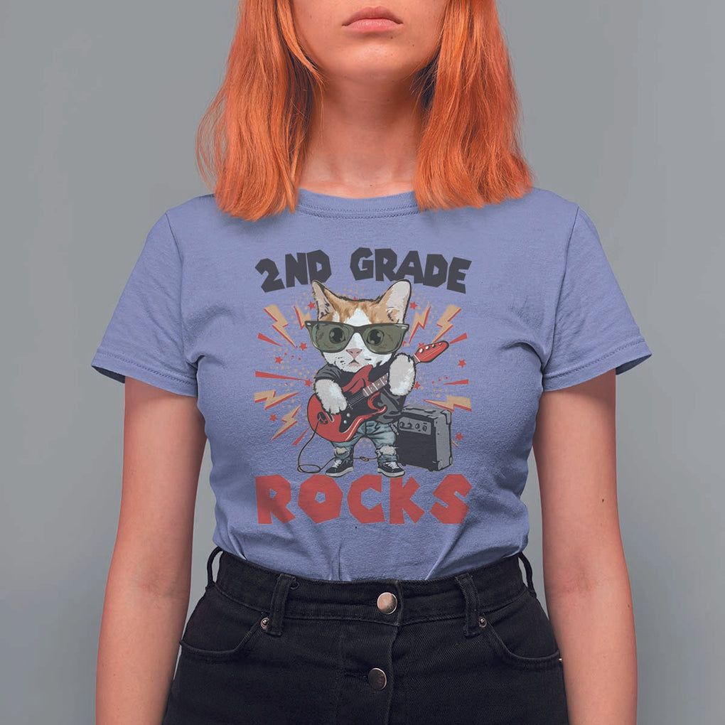 Funny 2nd Grade Rocks T Shirt For Women Cat Heavy Metal Guitarist Thunder Star TS11 Violet Print Your Wear