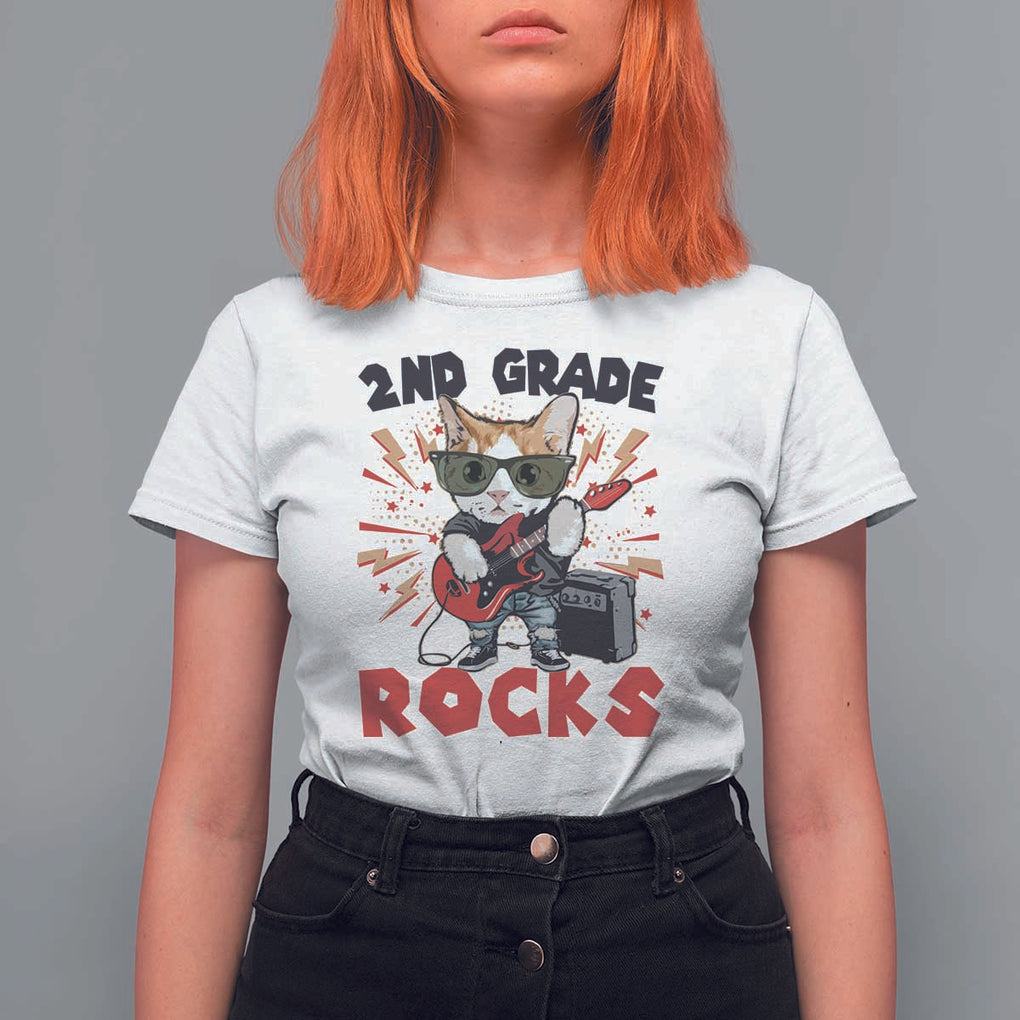 Funny 2nd Grade Rocks T Shirt For Women Cat Heavy Metal Guitarist Thunder Star TS11 White Print Your Wear