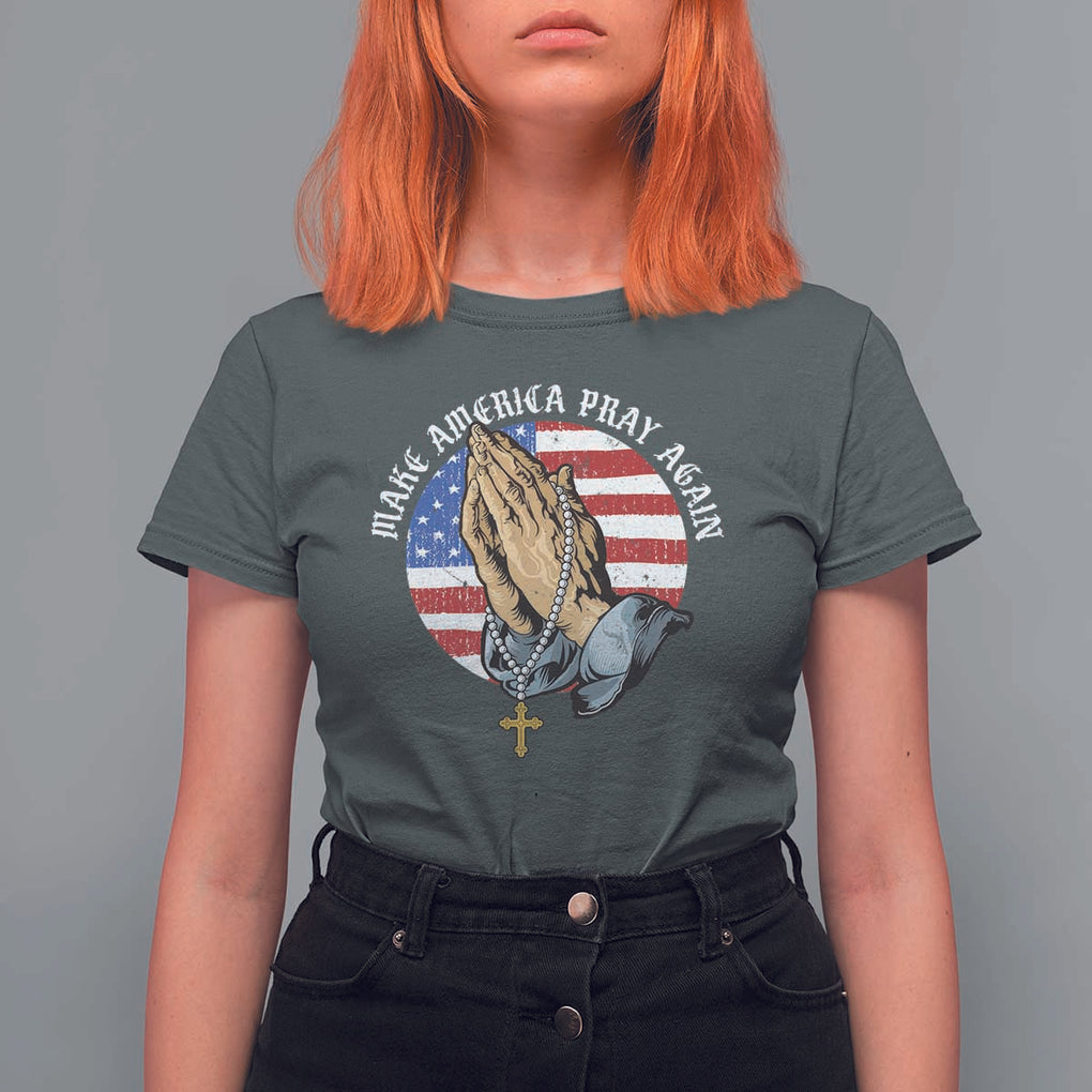 Christian T Shirt For Women Make America Pray Again USA Patriotic TS11 Dark Heather Print Your Wear