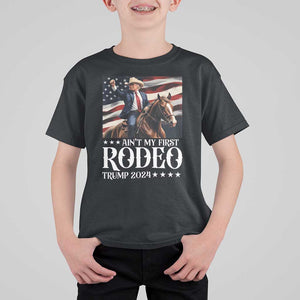 Funny Ain't My First Rodeo Trump 2024 T Shirt For Kid Western Cowboy American Flag TS11 Black Print Your Wear