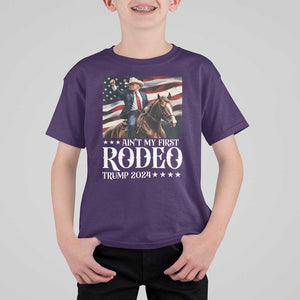 Funny Ain't My First Rodeo Trump 2024 T Shirt For Kid Western Cowboy American Flag TS11 Purple Print Your Wear