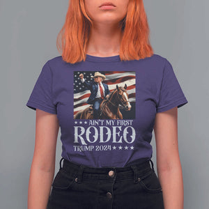Funny Ain't My First Rodeo Trump 2024 T Shirt For Women Western Cowboy American Flag TS11 Purple Print Your Wear