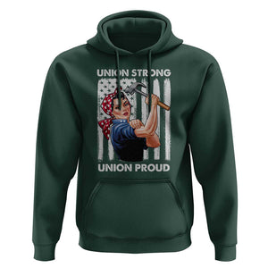 Union Strong Union Proud Hoodie Solidarity American Flag Hammer Woman TS11 Dark Forest Green Print Your Wear