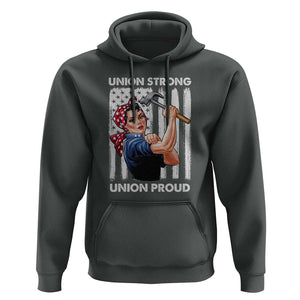Union Strong Union Proud Hoodie Solidarity American Flag Hammer Woman TS11 Dark Heather Print Your Wear