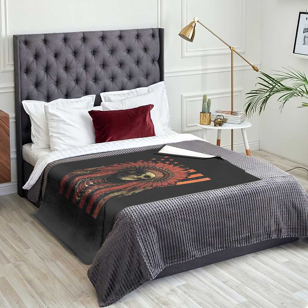 Native American Indian Chief Skull Headdress Vintage USA Flag Throw Blanket TS11 Print Your Wear