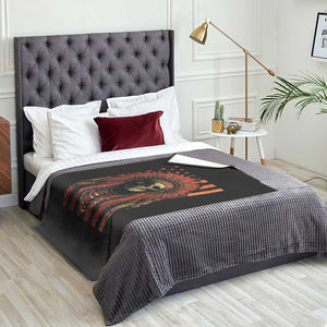 Native American Indian Chief Skull Headdress Vintage USA Flag Throw Blanket TS11 Print Your Wear