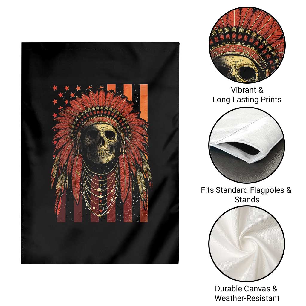 Native American Indian Chief Skull Headdress Vintage USA Flag Garden Flag TS11 Print Your Wear