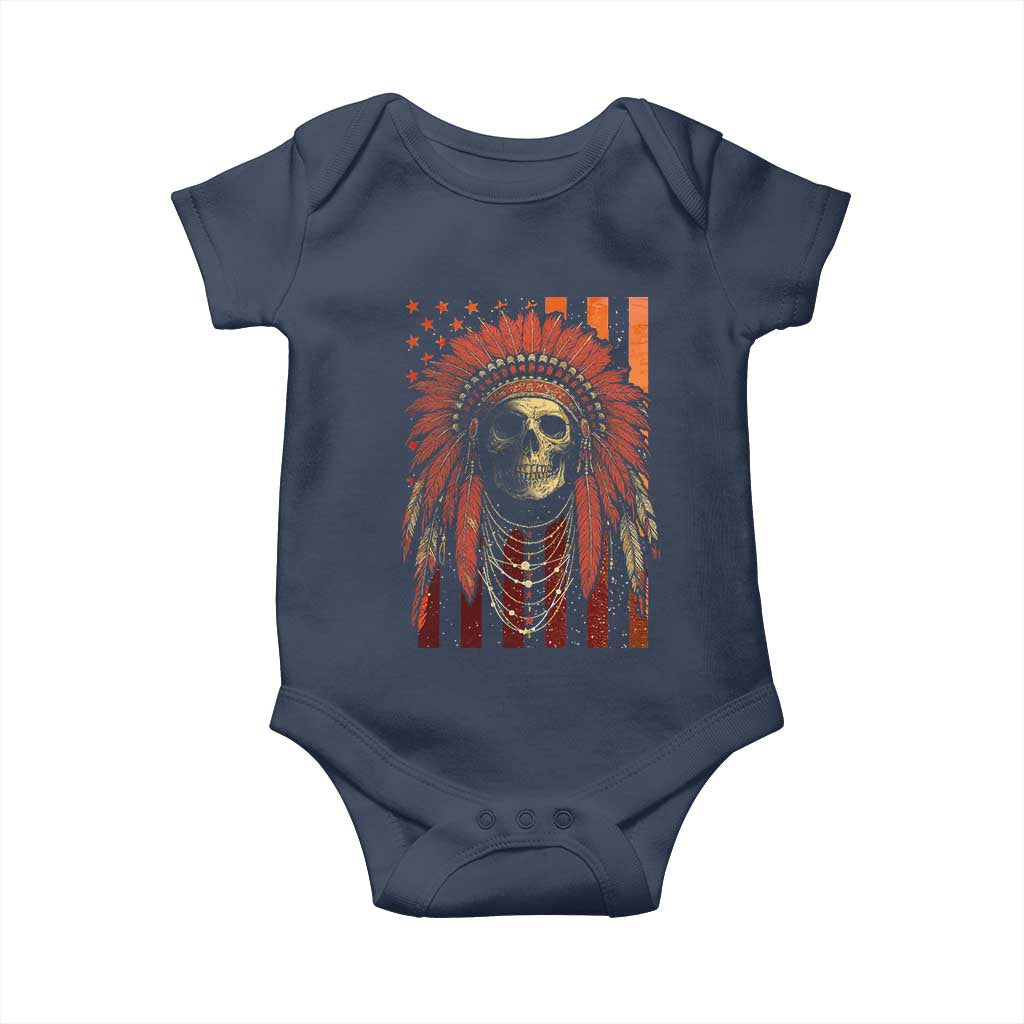 Native American Indian Chief Skull Headdress Vintage USA Flag Baby Onesie TS11 Navy Print Your Wear