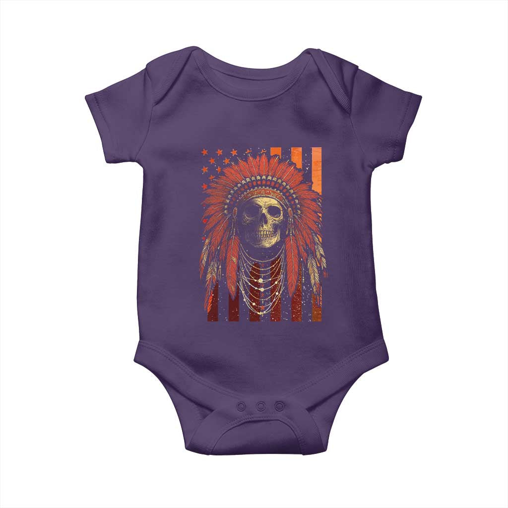 Native American Indian Chief Skull Headdress Vintage USA Flag Baby Onesie TS11 Purple Print Your Wear