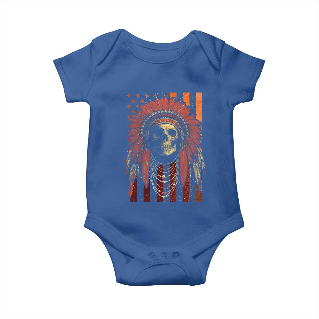 Native American Indian Chief Skull Headdress Vintage USA Flag Baby Onesie TS11 Royal Blue Print Your Wear