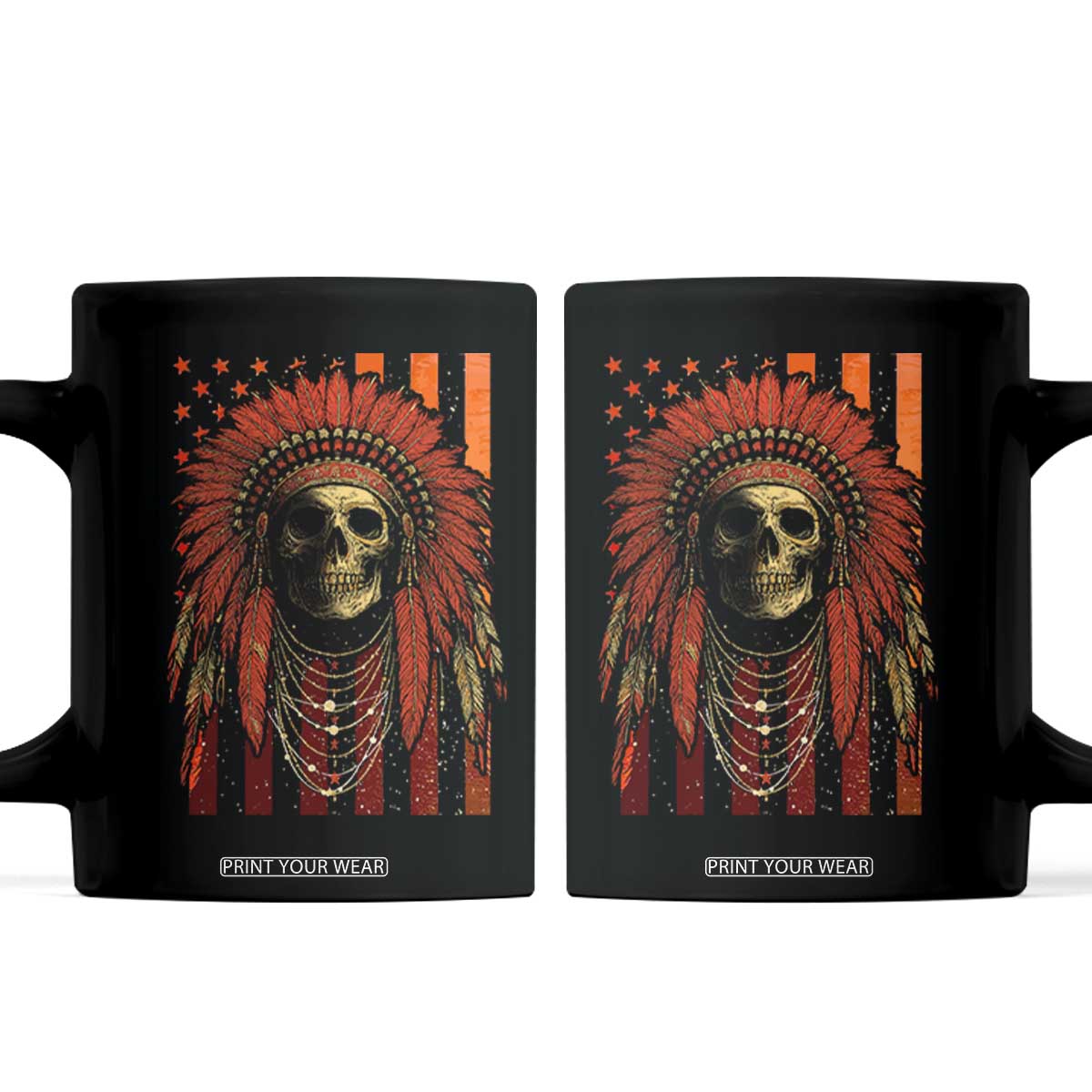 Native American Indian Chief Skull Headdress Vintage USA Flag Coffee Mug TS11 Black Print Your Wear