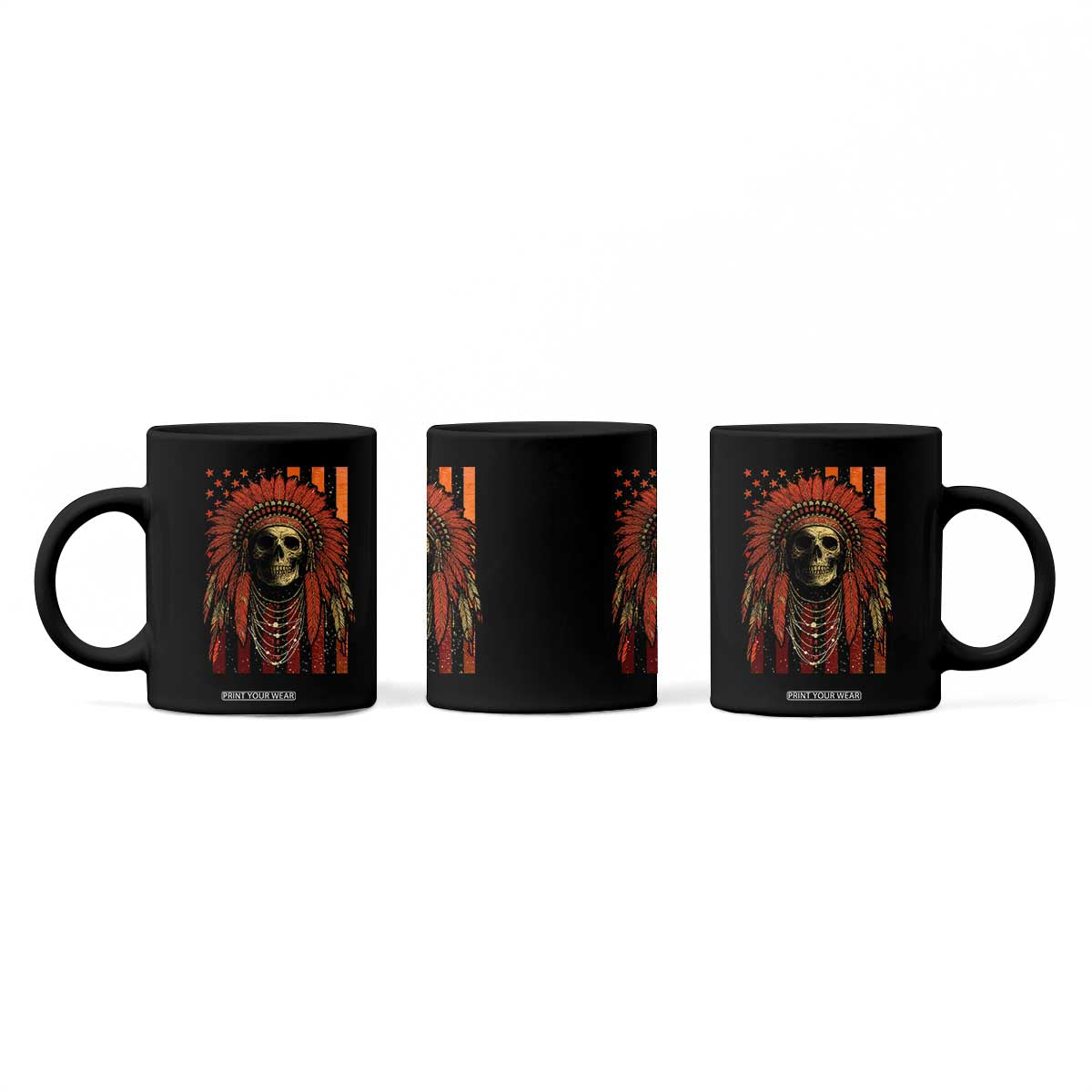 Native American Indian Chief Skull Headdress Vintage USA Flag Coffee Mug TS11 Print Your Wear