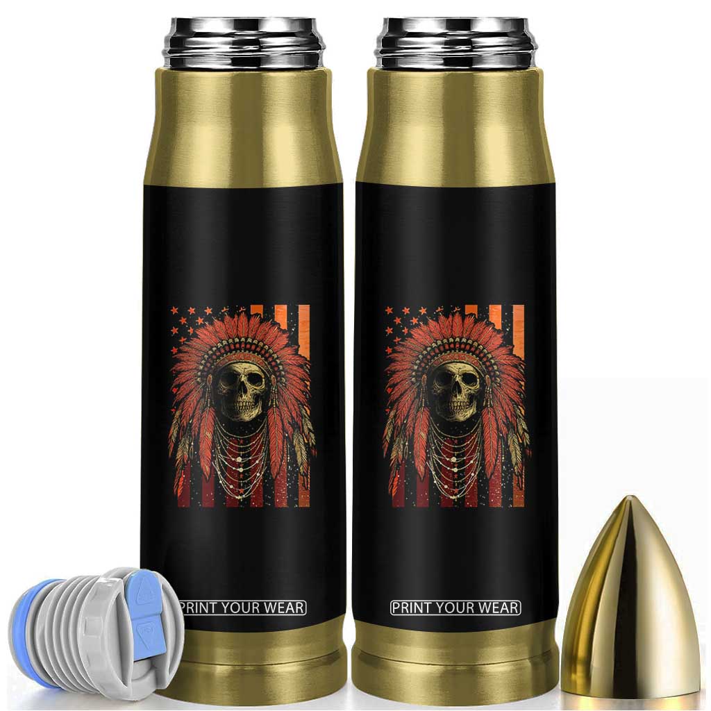 Native American Indian Chief Skull Headdress Vintage USA Flag Bullet Tumbler TS11 Black Print Your Wear