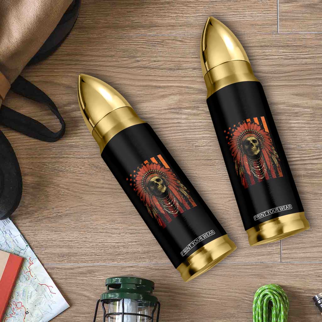 Native American Indian Chief Skull Headdress Vintage USA Flag Bullet Tumbler TS11 Print Your Wear