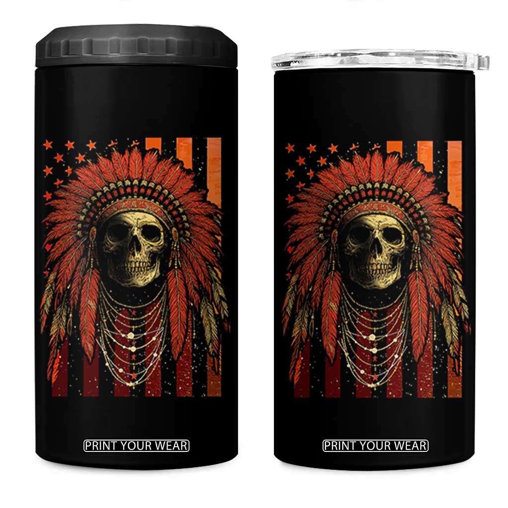 Native American Indian Chief Skull Headdress Vintage USA Flag 4 in 1 Can Cooler Tumbler TS11 One Size: 16 oz Black Print Your Wear