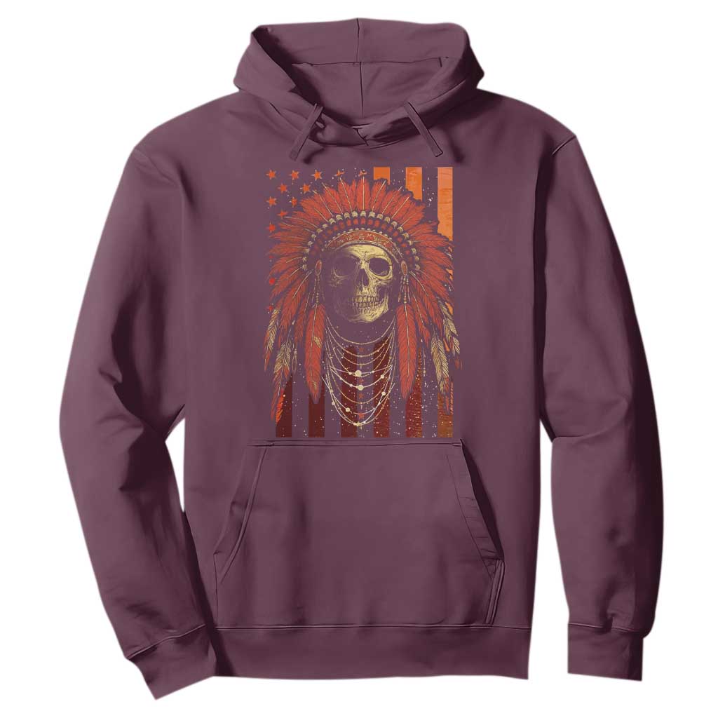 Native American Indian Chief Skull Headdress Vintage USA Flag Hoodie TS11 Maroon Print Your Wear