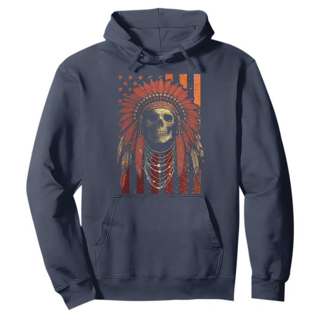Native American Indian Chief Skull Headdress Vintage USA Flag Hoodie TS11 Navy Print Your Wear