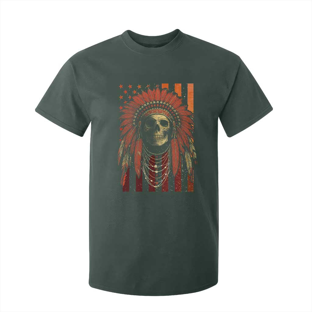 Native American Indian Chief Skull Headdress Vintage USA Flag T Shirt For Kid TS11 Dark Forest Green Print Your Wear