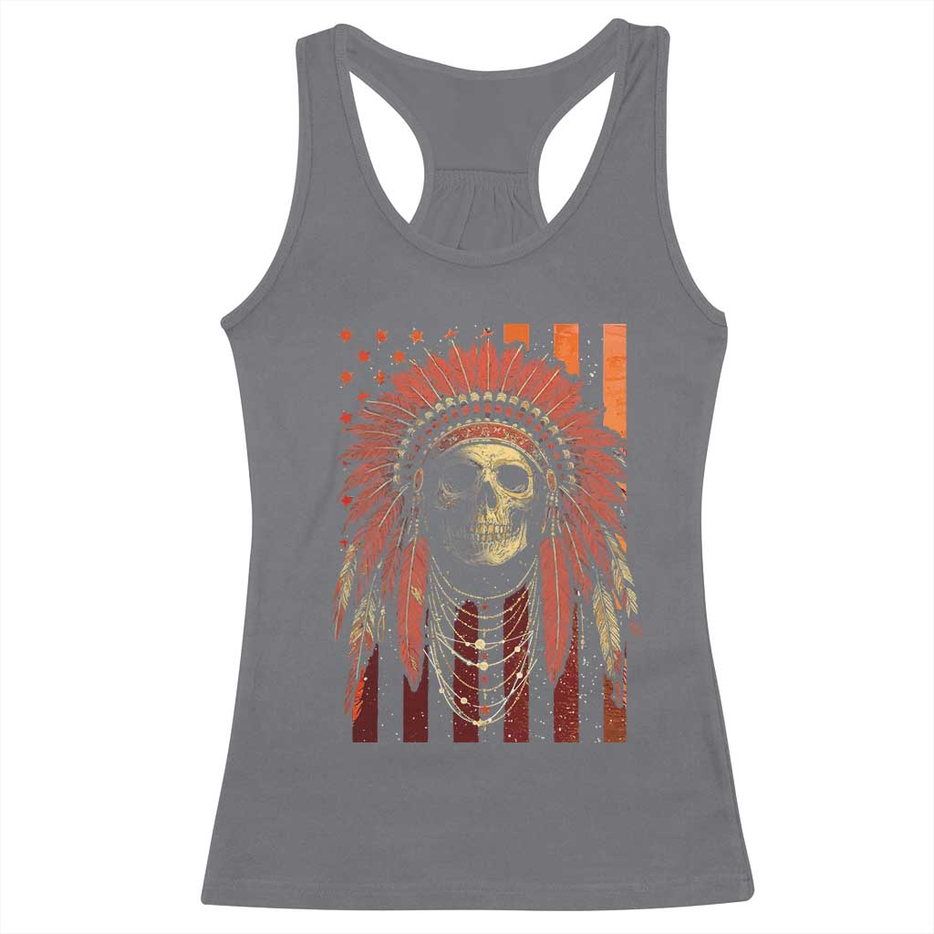 Native American Indian Chief Skull Headdress Vintage USA Flag Racerback Tank Top TS11 Charcoal Print Your Wear