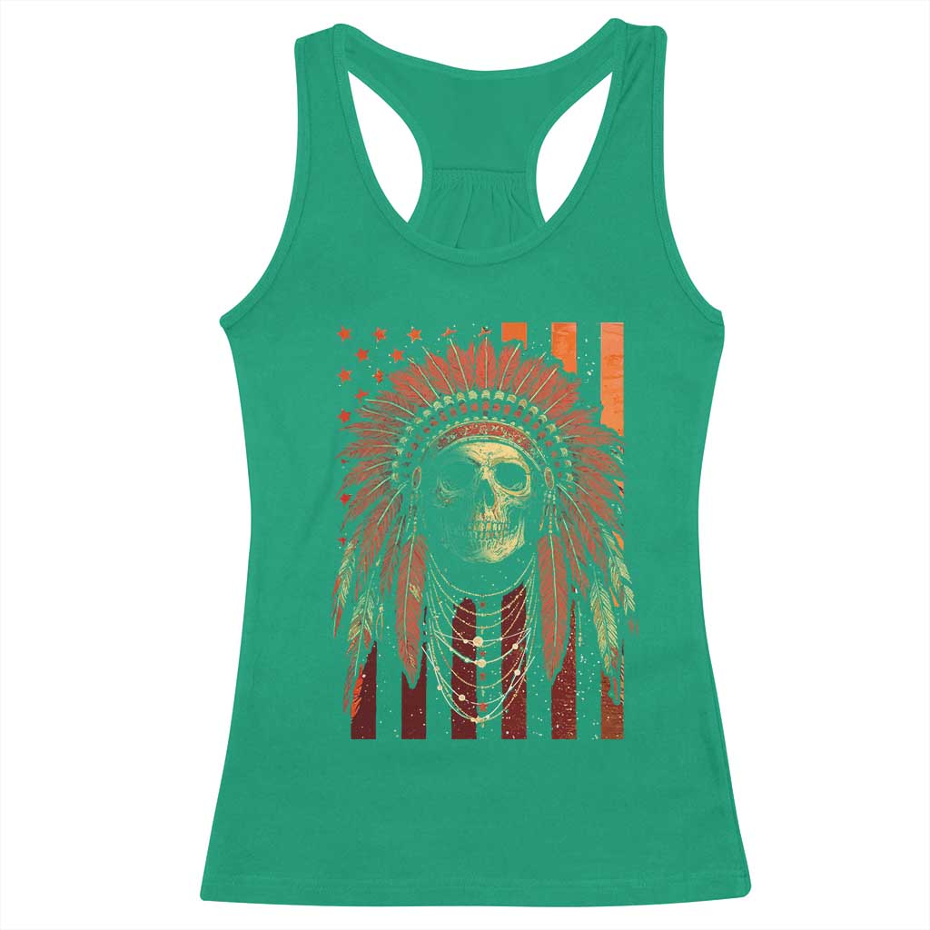 Native American Indian Chief Skull Headdress Vintage USA Flag Racerback Tank Top TS11 Irish Green Print Your Wear