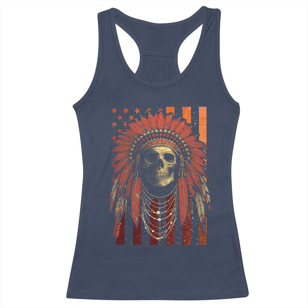 Native American Indian Chief Skull Headdress Vintage USA Flag Racerback Tank Top TS11 Navy Print Your Wear