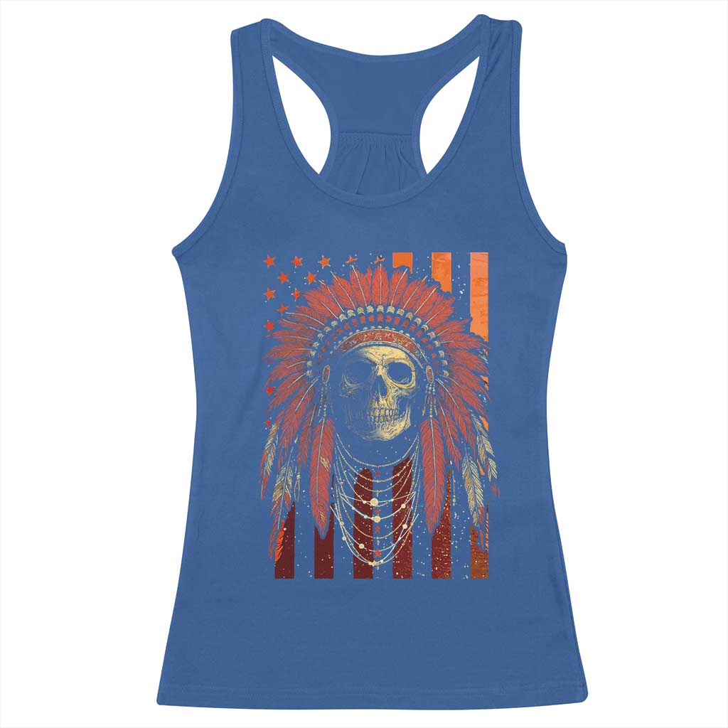 Native American Indian Chief Skull Headdress Vintage USA Flag Racerback Tank Top TS11 Royal Blue Print Your Wear