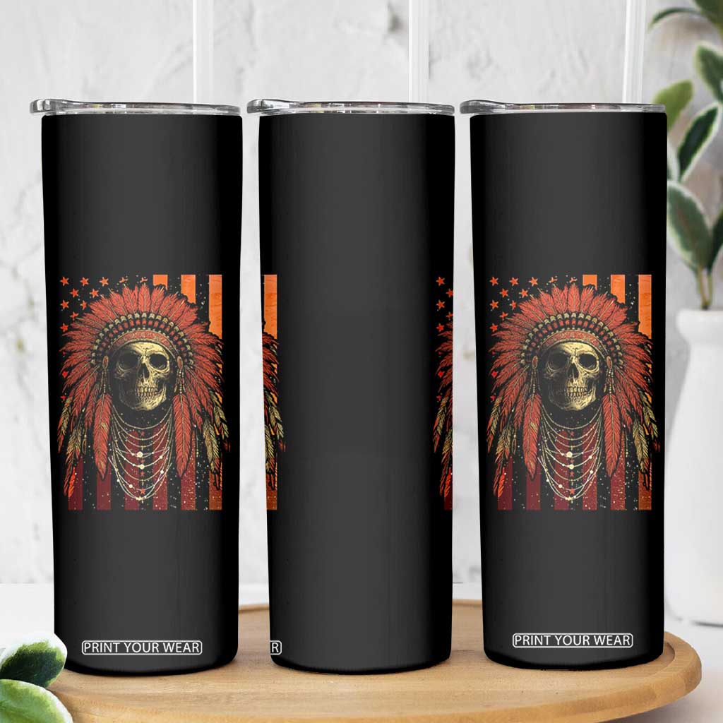 Native American Indian Chief Skull Headdress Vintage USA Flag Skinny Tumbler TS11 Print Your Wear