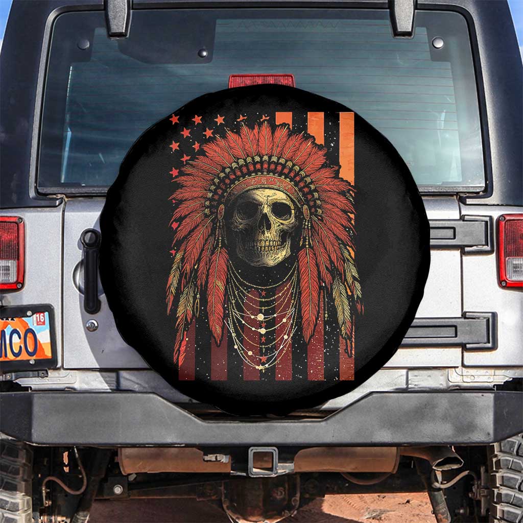 Native American Indian Chief Skull Headdress Vintage USA Flag Spare Tire Cover TS11 No hole Black Print Your Wear