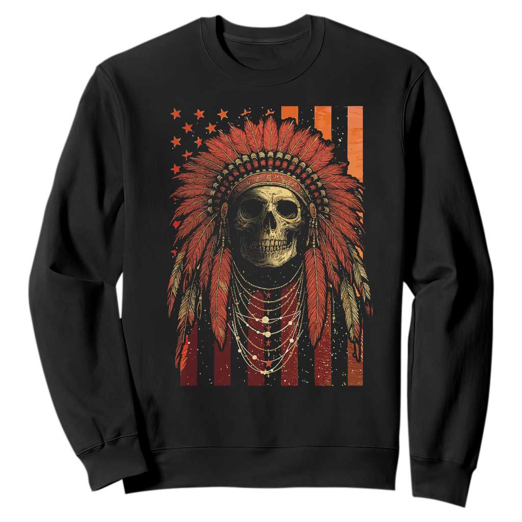 Native American Indian Chief Skull Headdress Vintage USA Flag Sweatshirt TS11 Black Print Your Wear
