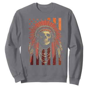 Native American Indian Chief Skull Headdress Vintage USA Flag Sweatshirt TS11 Charcoal Print Your Wear