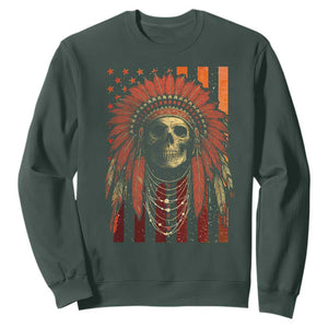 Native American Indian Chief Skull Headdress Vintage USA Flag Sweatshirt TS11 Dark Forest Green Print Your Wear