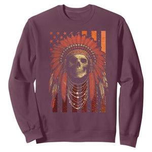 Native American Indian Chief Skull Headdress Vintage USA Flag Sweatshirt TS11 Maroon Print Your Wear