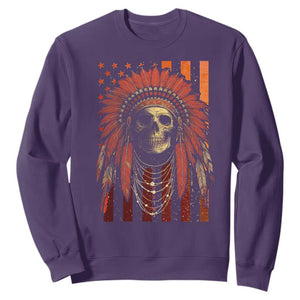 Native American Indian Chief Skull Headdress Vintage USA Flag Sweatshirt TS11 Purple Print Your Wear