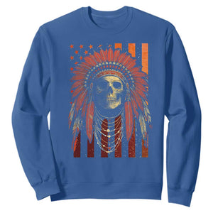 Native American Indian Chief Skull Headdress Vintage USA Flag Sweatshirt TS11 Royal Blue Print Your Wear