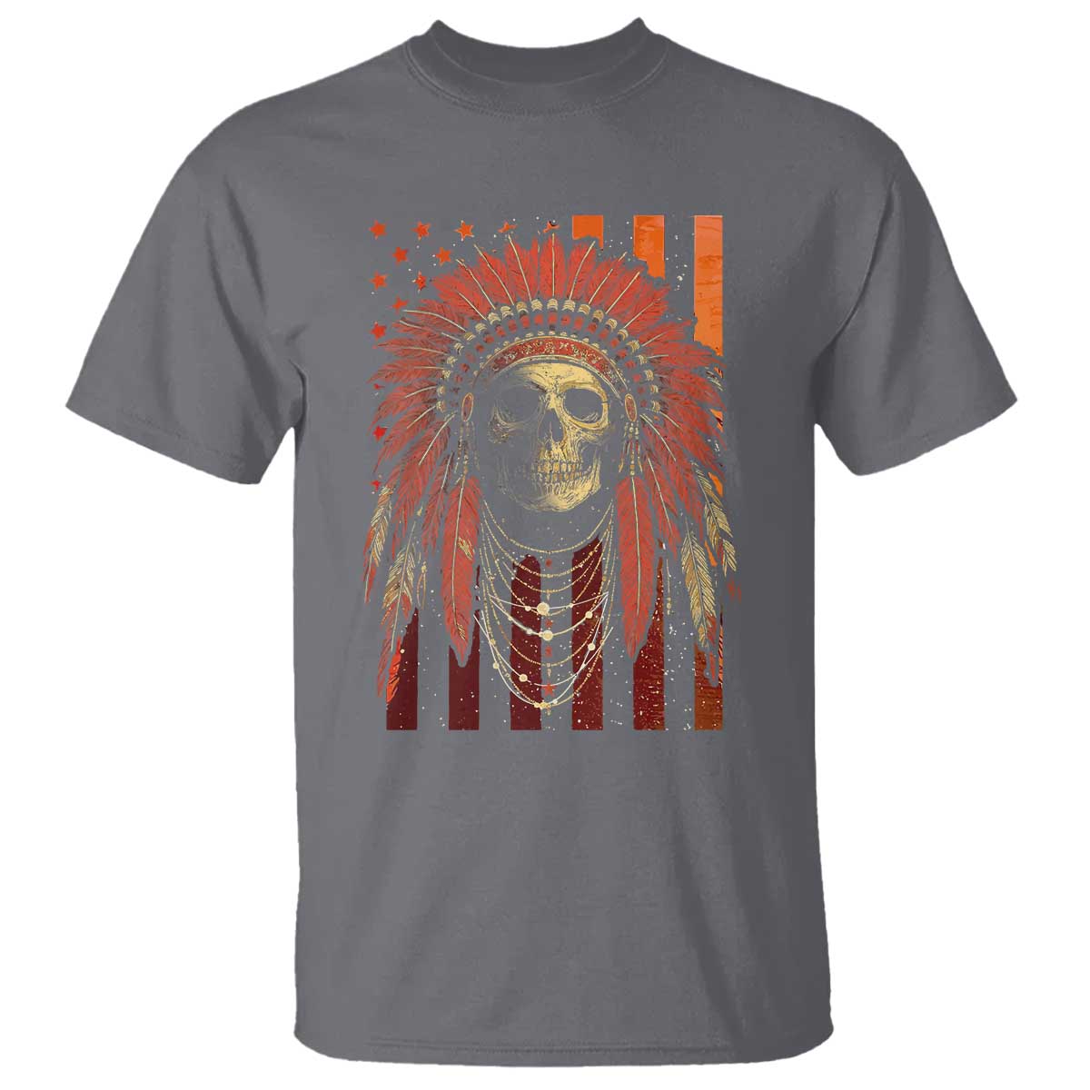 Native American Indian Chief Skull Headdress Vintage USA Flag T Shirt TS11 Charcoal Print Your Wear