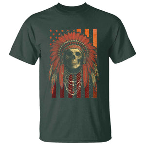 Native American Indian Chief Skull Headdress Vintage USA Flag T Shirt TS11 Dark Forest Green Print Your Wear