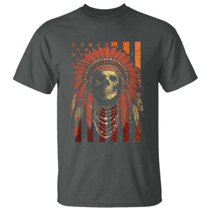 Native American Indian Chief Skull Headdress Vintage USA Flag T Shirt TS11 Dark Heather Print Your Wear