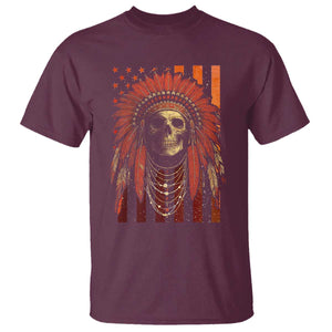 Native American Indian Chief Skull Headdress Vintage USA Flag T Shirt TS11 Maroon Print Your Wear