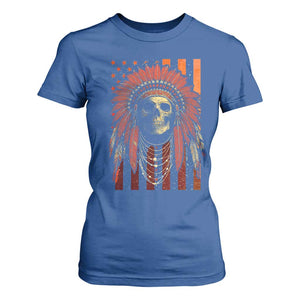 Native American Indian Chief Skull Headdress Vintage USA Flag T Shirt For Women TS11 Royal Blue Print Your Wear