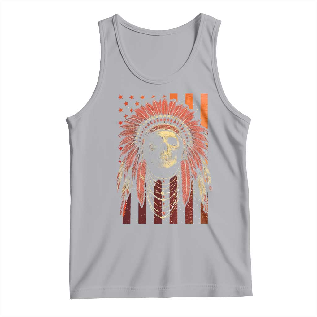 Native American Indian Chief Skull Headdress Vintage USA Flag Tank Top TS11 Athletic Heather Print Your Wear