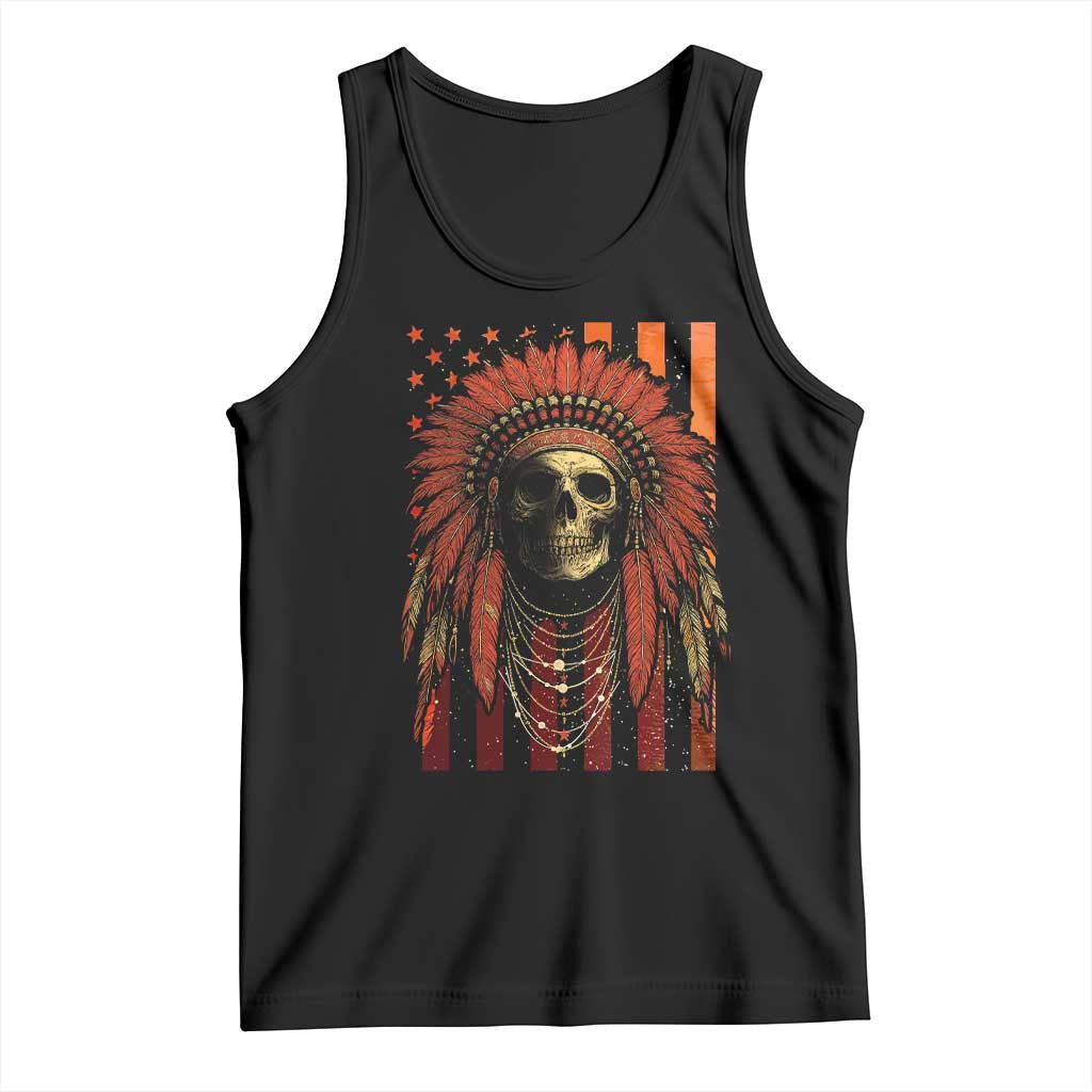 Native American Indian Chief Skull Headdress Vintage USA Flag Tank Top TS11 Black Print Your Wear